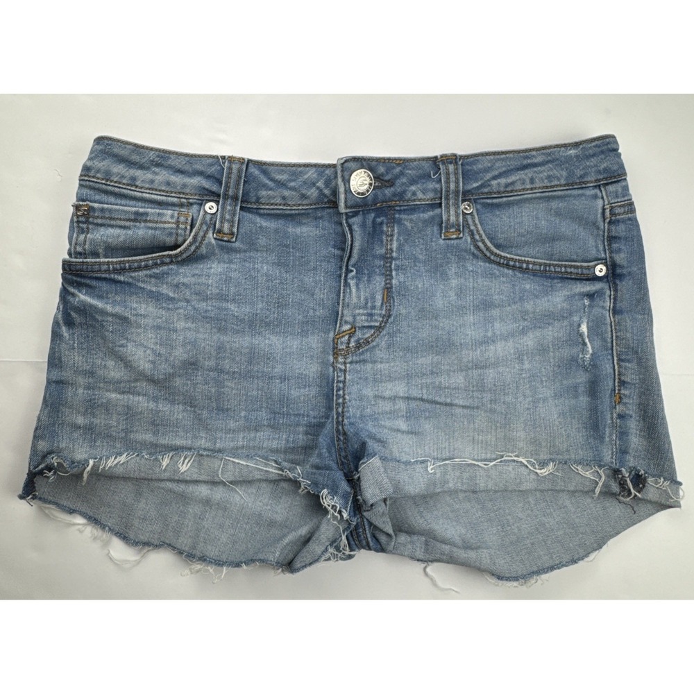 Seven7 Weekend Short Raw‎ Hem Distressed Stretch Denim Shorts Size 4 Blue Resist